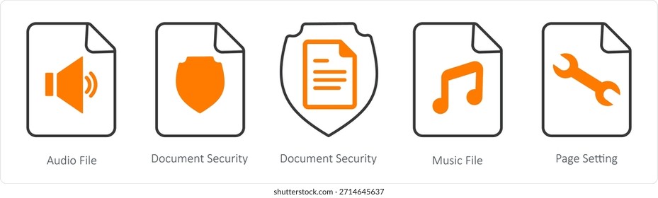 Un conjunto de 5 iconos de documentos como archivo de audio, seguridad de documentos, archivo de música