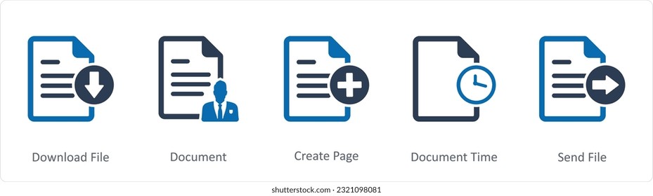 A set of 5 Document icons as download file, document, create page