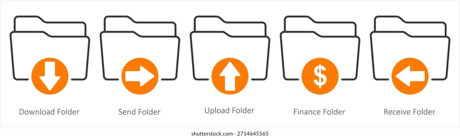 Un conjunto de 5 iconos de documento como carpeta de Descarga, carpeta de envío, carpeta de Cargar