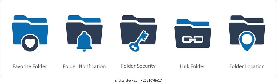 A set of 5 Document icons as favorite folder, folder notification, folder security