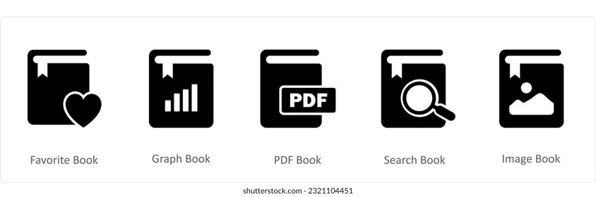 Un conjunto de 5 iconos de documento como libro favorito, libro de gráficos, libro pdf