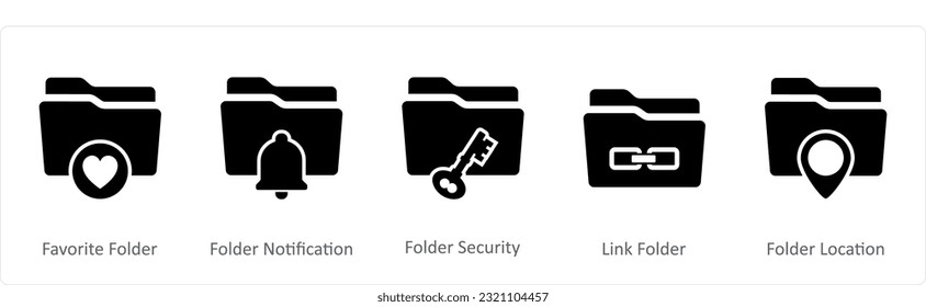 A set of 5 Document icons as favorite folder, folder notification, folder security