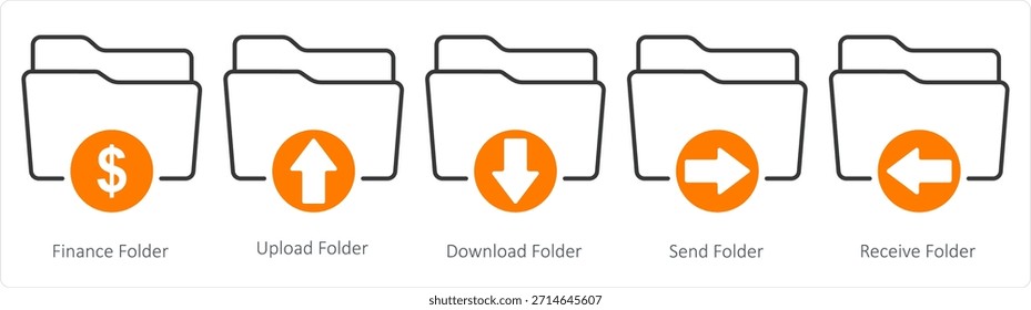 Un conjunto de 5 iconos de documentos como carpeta de finanzas, carpeta de Cargar, carpeta de Descarga