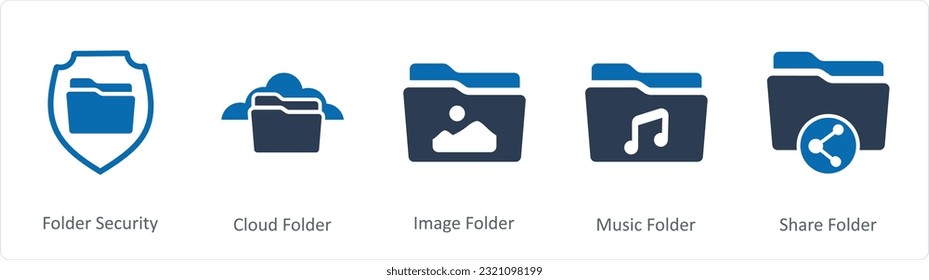 A set of 5 Document icons as folder security, cloud folder, image folder