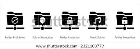 A set of 5 Document icons as folder prohibited, folder protection, music folder