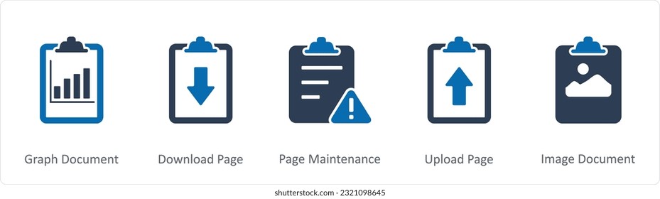 Ein Satz von 5 Dokumentsymbols als Grafikdokument, Download-Seite, Seitenwartung