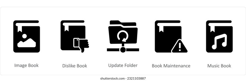 A set of 5 Document icons as image book, dislike book, update folder
