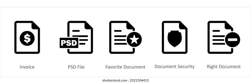 A set of 5 Document icons as invoice, psd file, favorite document