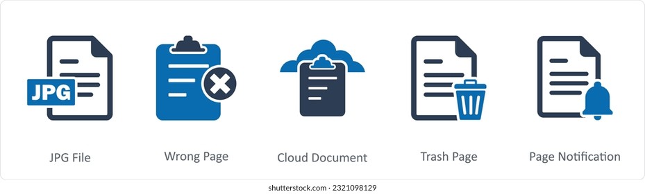 Ein Satz von 5 Dokumentsymbols als jpg-Datei, falsche Seite, Cloud-Dokument