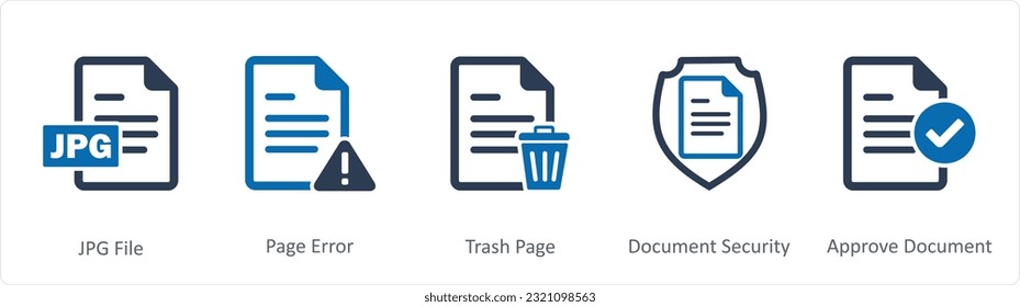 Ein Satz von 5 Dokumentsymbols als jpg-Datei, Seitenfehler, Müllseite