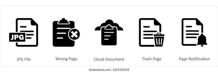 Ein Satz von 5 Dokumentsymbols als jpg-Datei, falsche Seite, Cloud-Dokument