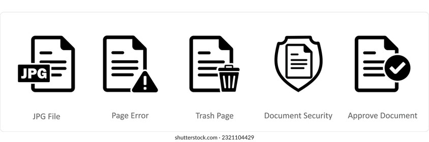 Ein Satz von 5 Dokumentsymbols als jpg-Datei, Seitenfehler, Müllseite
