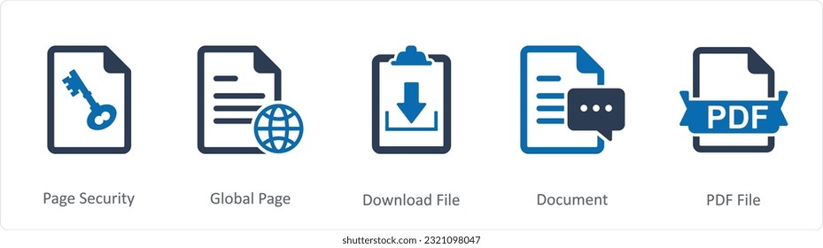 A set of 5 Document icons as page security, global page, download file
