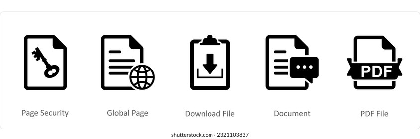 A set of 5 Document icons as page security, global page, download file