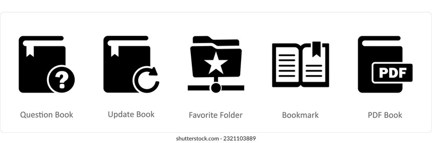 A set of 5 Document icons as question book, update book, favorite folder