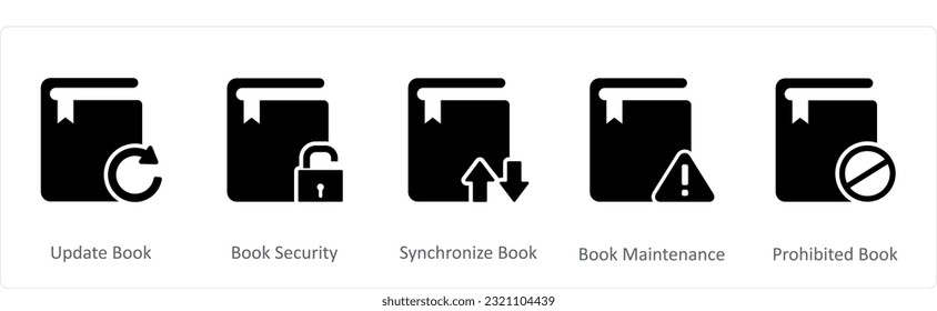 A set of 5 Document icons as update book, book security, synchronize book