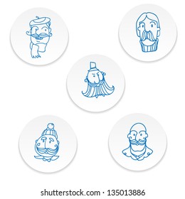 Set of 5 doodles peoples on circle stickers
