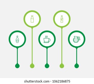 Set of 5 drinks icons line style set. Collection of cup, alcohol, teapot and other elements.