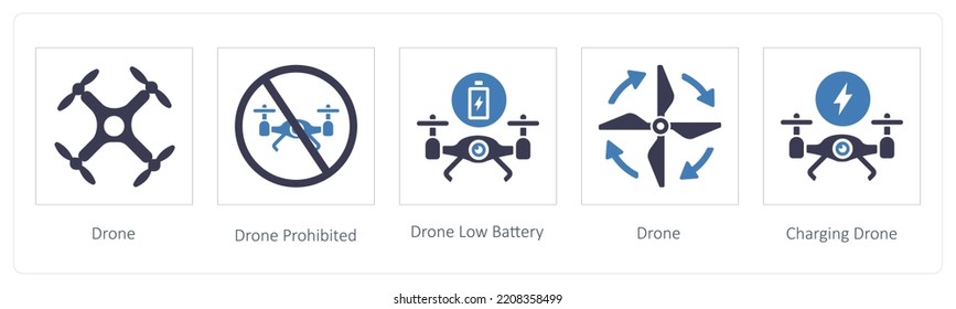 A set of 5 Drone icons such as Drone and Drone Prohibited
