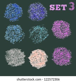 Set 5 of dry pastel dot circles pattern on dark background
