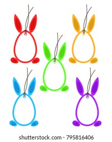 Set 5 Easter Hangtags Eggs Bunny Ears Feet Frame Color on White, stock vector illustration