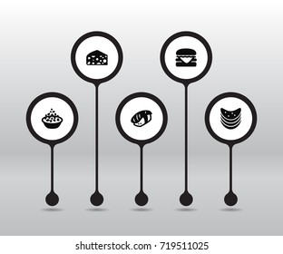 Set Of 5 Eat Icons Set.Collection Of Porridge, Crisp, Cheddar And Other Elements.