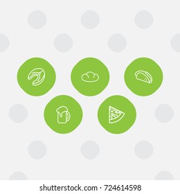 Set Of 5 Eat Outline Icons Set.Collection Of Mexican Food, Bread, Beer And Other Elements.