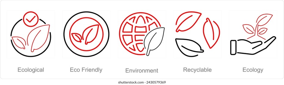 A set of 5 Ecology icons as ecological, eco friendly, environment
