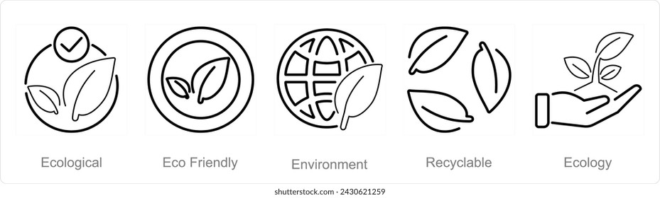 A set of 5 Ecology icons as ecological, eco friendly, environment
