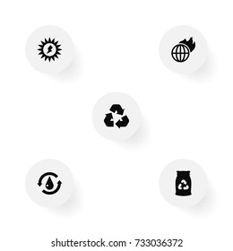 Set Of 5 Ecology Icons Set.Collection Of Garbage Bag, Cleaning, Warm And Other Elements.