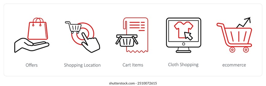 Un conjunto de 5 iconos de comercio electrónico y compras como ofertas, ubicación de compras