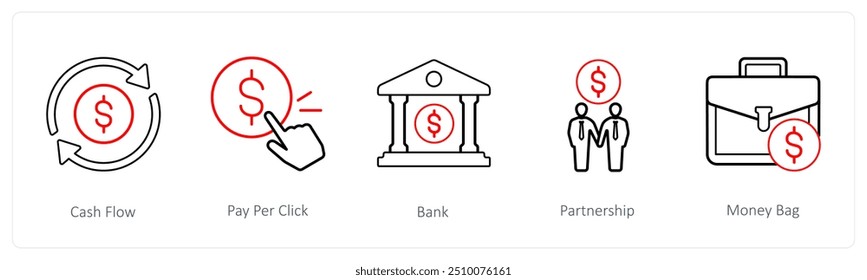 Un conjunto de 5 iconos de comercio electrónico y compras como flujo de efectivo, pago por Hacer clic