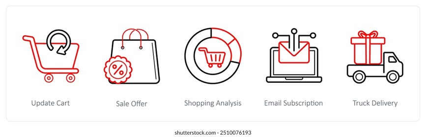 Un conjunto de 5 iconos de comercio electrónico y compras como Carrito Actualizar, oferta de venta