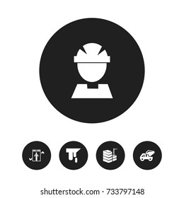 Set Of 5 Editable Building Icons. Includes Symbols Such As Industrial Transport, Worker, Putty Knife And More. Can Be Used For Web, Mobile, UI And Infographic Design.