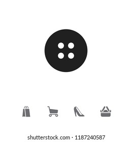 Set of 5 editable business icons. Includes symbols such as heeled shoe, button, shopping bag and more. Can be used for web, mobile, UI and infographic design.