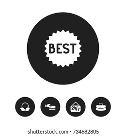 Set Of 5 Editable Business Icons. Includes Symbols Such As Reticule, Open Everyday, Badge And More. Can Be Used For Web, Mobile, UI And Infographic Design.