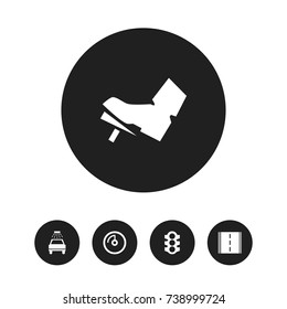 Set Of 5 Editable Car Icons. Includes Symbols Such As Stoplight, Highway, Speed Display And More. Can Be Used For Web, Mobile, UI And Infographic Design.