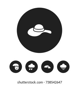 Set Of 5 Editable Climate Icons. Includes Symbols Such As Deluge, Happy Man, Rainstorm And More. Can Be Used For Web, Mobile, UI And Infographic Design.