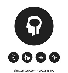 Set of 5 editable clinic icons. Includes symbols such as intelligence, doctor tool, medical aviation and more. Can be used for web, mobile, UI and infographic design.