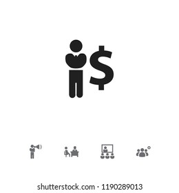 Set of 5 editable community icons. Includes symbols such as investor, job interview, add member and more. Can be used for web, mobile, UI and infographic design.