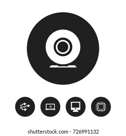 Set Of 5 Editable Computer Icons. Includes Symbols Such As Monitor, Universal Serial Bus, Motherboard And More. Can Be Used For Web, Mobile, UI And Infographic Design.