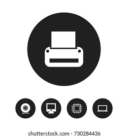 Set Of 5 Editable Computer Icons. Includes Symbols Such As Printing Machine, Display, Screen And More. Can Be Used For Web, Mobile, UI And Infographic Design.