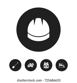 Set Of 5 Editable Construction Icons. Includes Symbols Such As Bulldozer, Camion, Cork Jacket And More. Can Be Used For Web, Mobile, UI And Infographic Design.