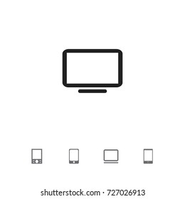 Set Of 5 Editable Devices Icons. Includes Symbols Such As Television, Computer, Telephone And More. Can Be Used For Web, Mobile, UI And Infographic Design.