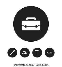Set Of 5 Editable Equipment Icons. Includes Symbols Such As Turn-Screw, Hacksaw, Clamp And More. Can Be Used For Web, Mobile, UI And Infographic Design.