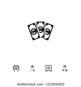 Set of 5 editable excitement icons. Includes symbols such as lucky items, currency, safe and more. Can be used for web, mobile, UI and infographic design.
