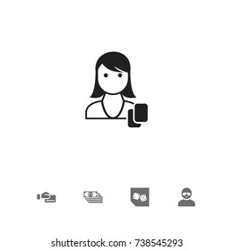 Set Of 5 Editable Excitement Icons. Includes Symbols Such As Thief, Cash, Woman Gamer And More. Can Be Used For Web, Mobile, UI And Infographic Design.