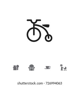 Set Of 5 Editable Folks Icons. Includes Symbols Such As Velocipede, Perambulator, Tea And More. Can Be Used For Web, Mobile, UI And Infographic Design.