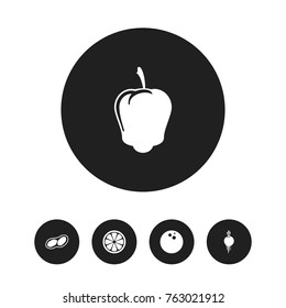 Set Of 5 Editable Food Icons. Includes Symbols Such As Radish, Lemon Piece, Sweet Pepper And More. Can Be Used For Web, Mobile, UI And Infographic Design.
