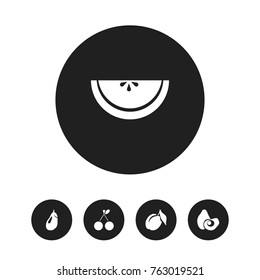 Set Of 5 Editable Fruits Icons. Includes Symbols Such As Cantaloupe, Eggplant, Apricot And More. Can Be Used For Web, Mobile, UI And Infographic Design.